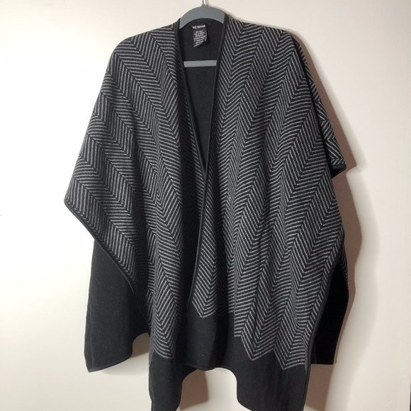Ike Behar Reversible Gray & Black Poncho Ruana - Picture 2 of 6